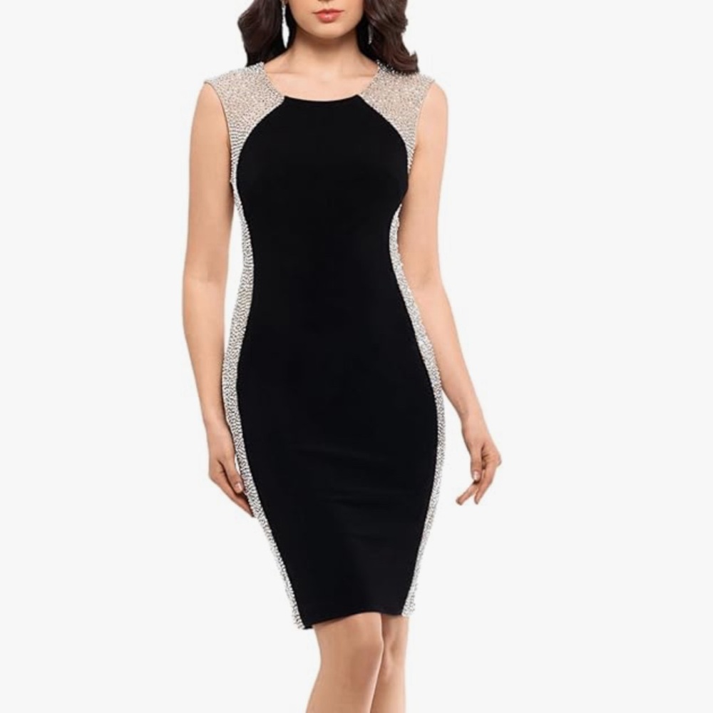 XScape women’s knee length beaded contour cocktail dress